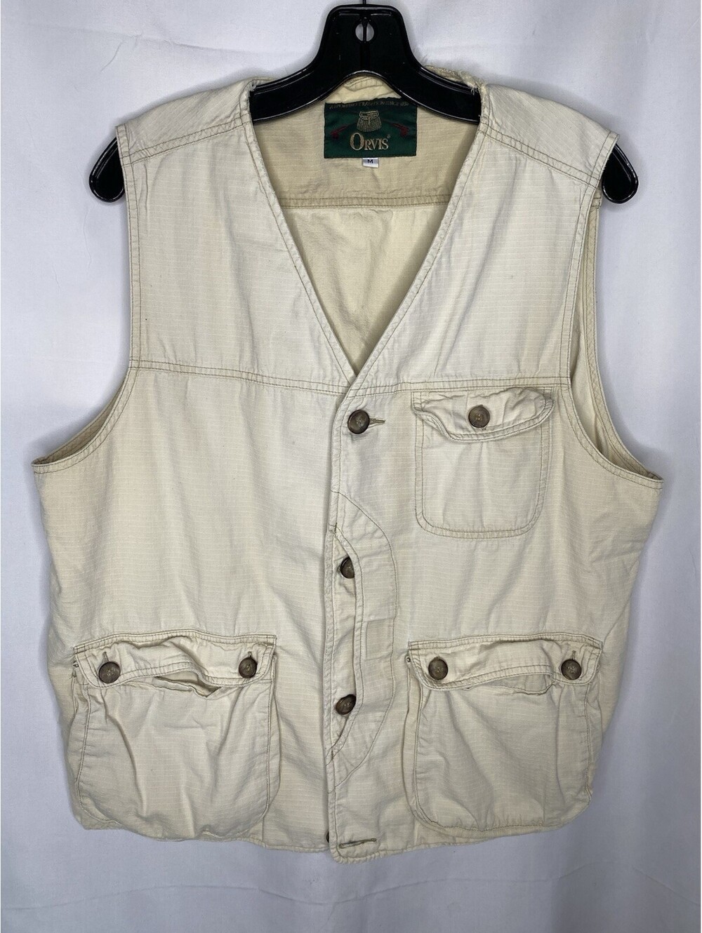 Orvis Fly Fishing Vest Mens Medium Khaki Cotton Utility Hunting